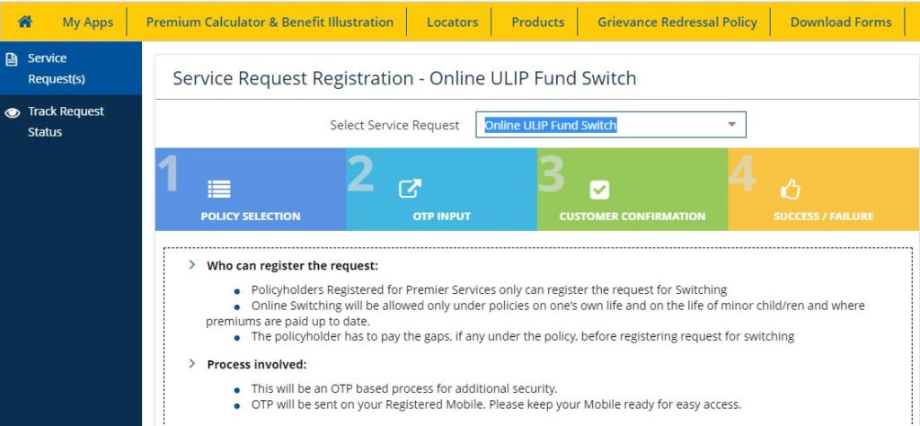 switch funds online in LIC