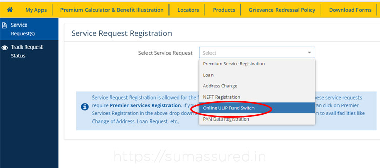 switch funds online in LIC